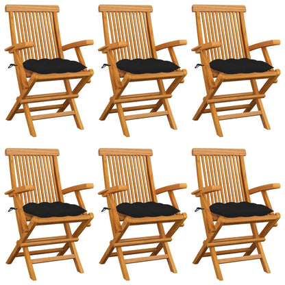 Tuinstoelen 6 St Met Zwarte Kussens Massief Teakhout