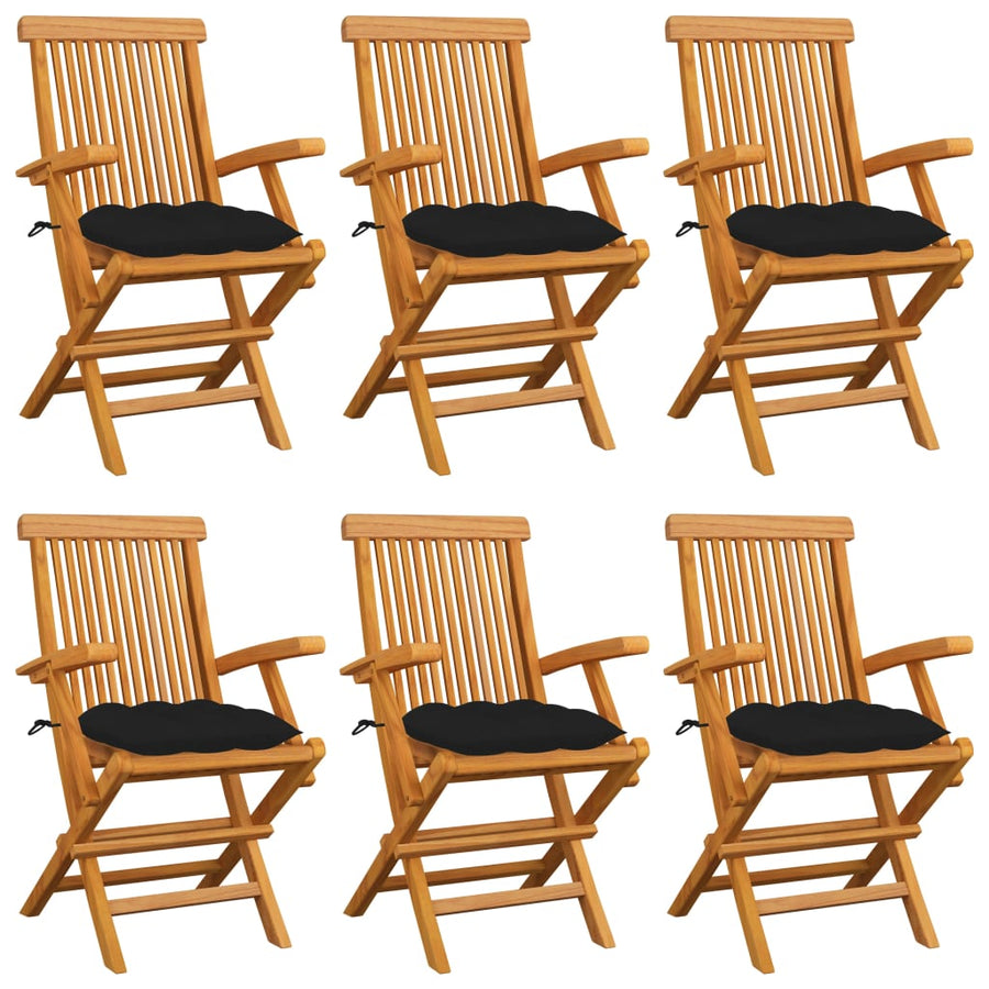Tuinstoelen 6 St Met Zwarte Kussens Massief Teakhout
