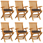 Tuinstoelen 6 st massief teakhout taupe kussens