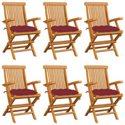 Tuinstoelen 6 stuks massief teakhout wijnrood
