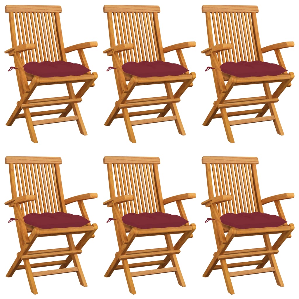 Tuinstoelen Met Wijnrode Kussens Massief Teakhout 6
