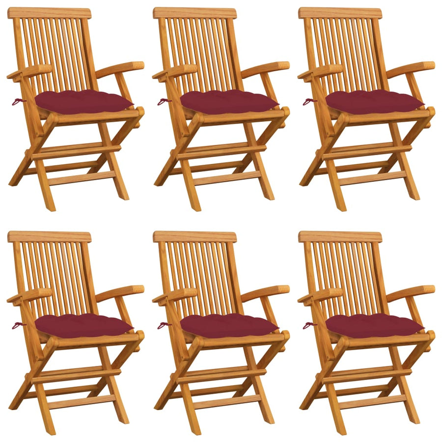 Tuinstoelen Met Wijnrode Kussens Massief Teakhout 6
