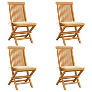 Tuinstoelen 4 st massief teakhout crèmekleurige kussens