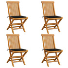 Garden chairs 4 pcs with black cushions solid teak