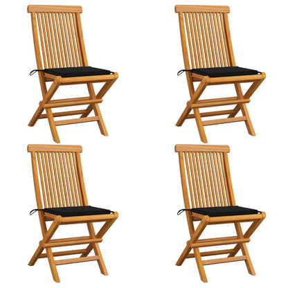 Tuinstoelen 4 St Met Zwarte Kussens Massief Teakhout 1
