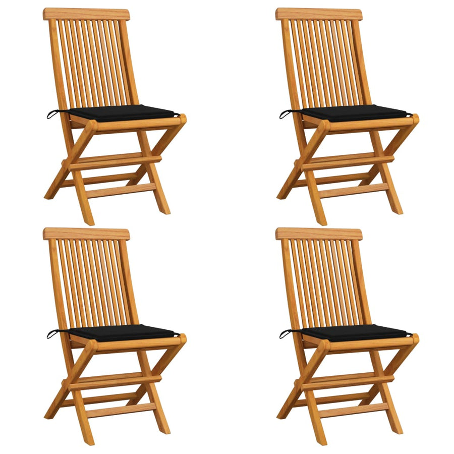 Tuinstoelen 4 St Met Zwarte Kussens Massief Teakhout 1