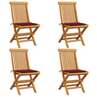 Garden chairs 4 pcs with wine red cushions solid teak wood