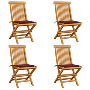 Tuinstoelen 4 st massief teakhout wijnrood