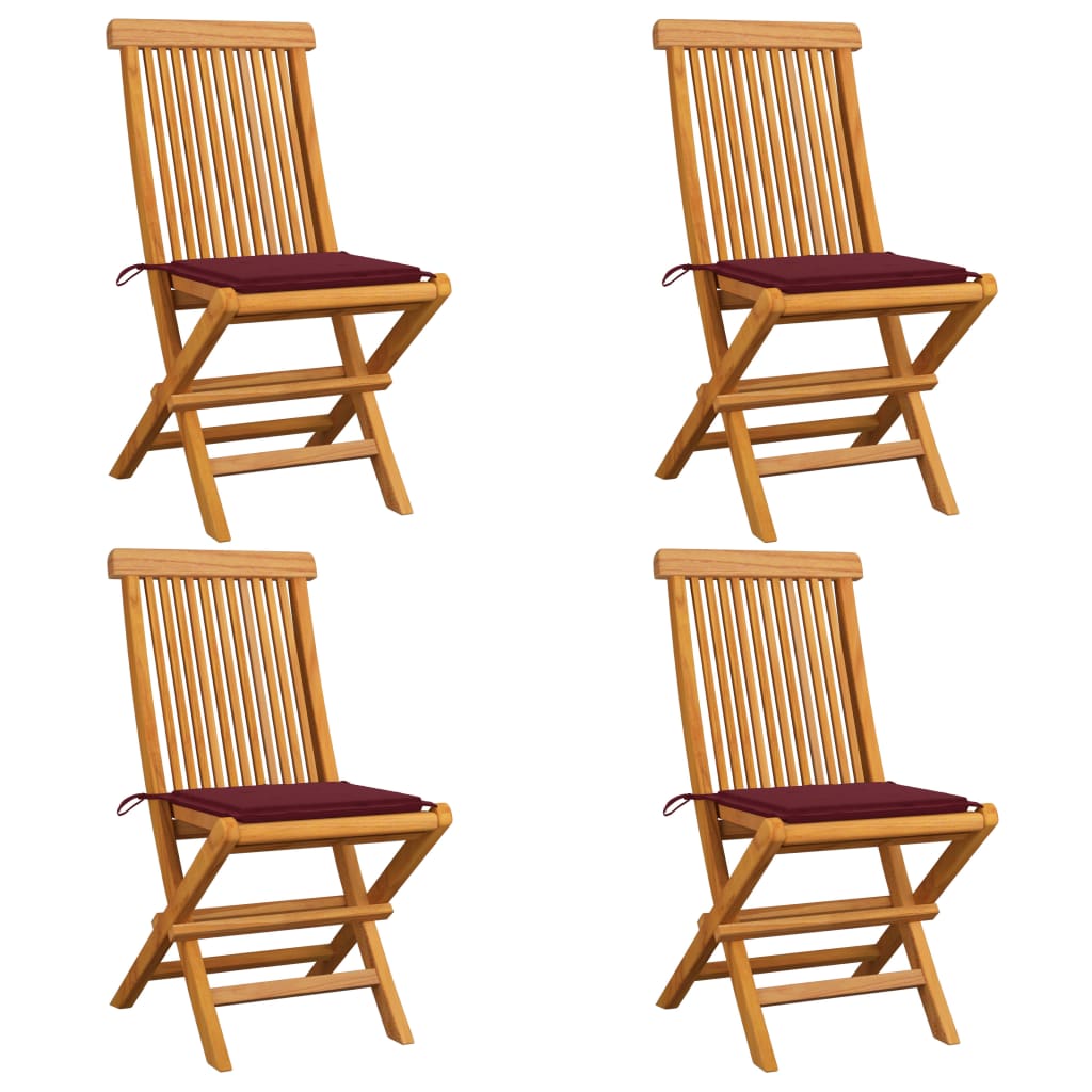 Tuinstoelen 4 St Met Wijnrode Kussens Massief Teakhout 1 Wijnrood