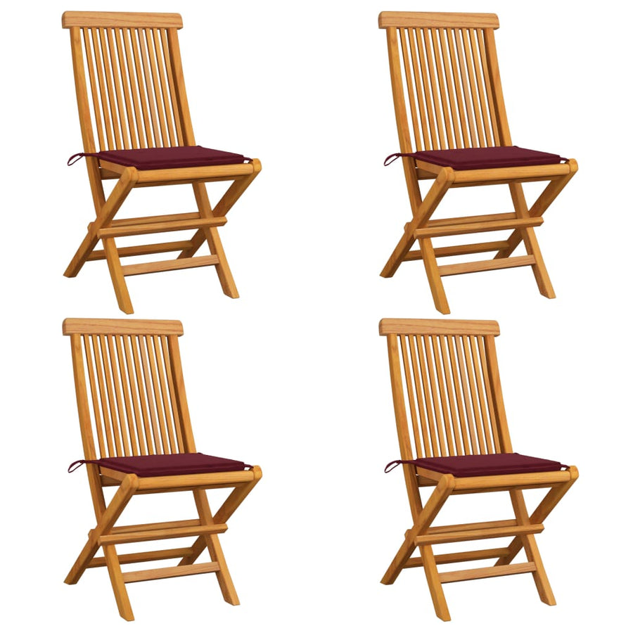Tuinstoelen 4 St Met Wijnrode Kussens Massief Teakhout 1 Wijnrood