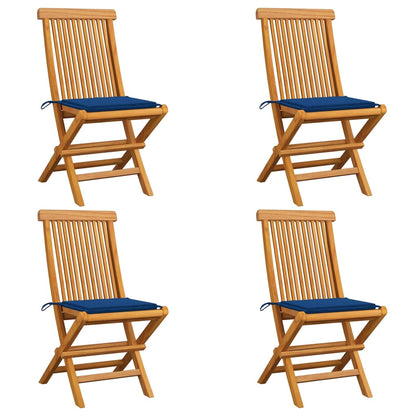 Tuinstoelen 4 St Met Koningsblauwe Kussens Massief Teakhout 1