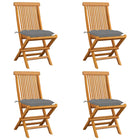 Garden chairs 4 pcs with grey cushions solid teak wood