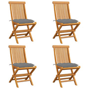 Tuinstoelen 4 st massief teakhout met grijze kussens