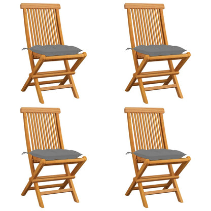 Tuinstoelen Met Grijze Kussens Massief Teakhout 4 Grijs