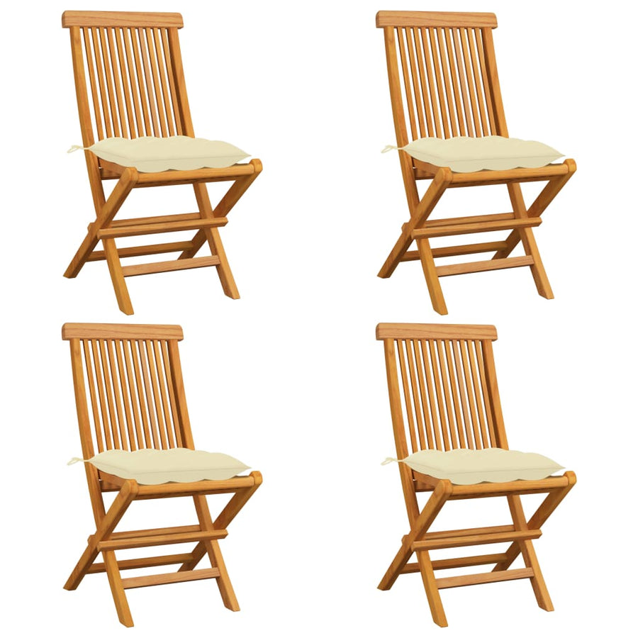 Tuinstoelen Met Witte Kussens Massief Teakhout 4 Crème