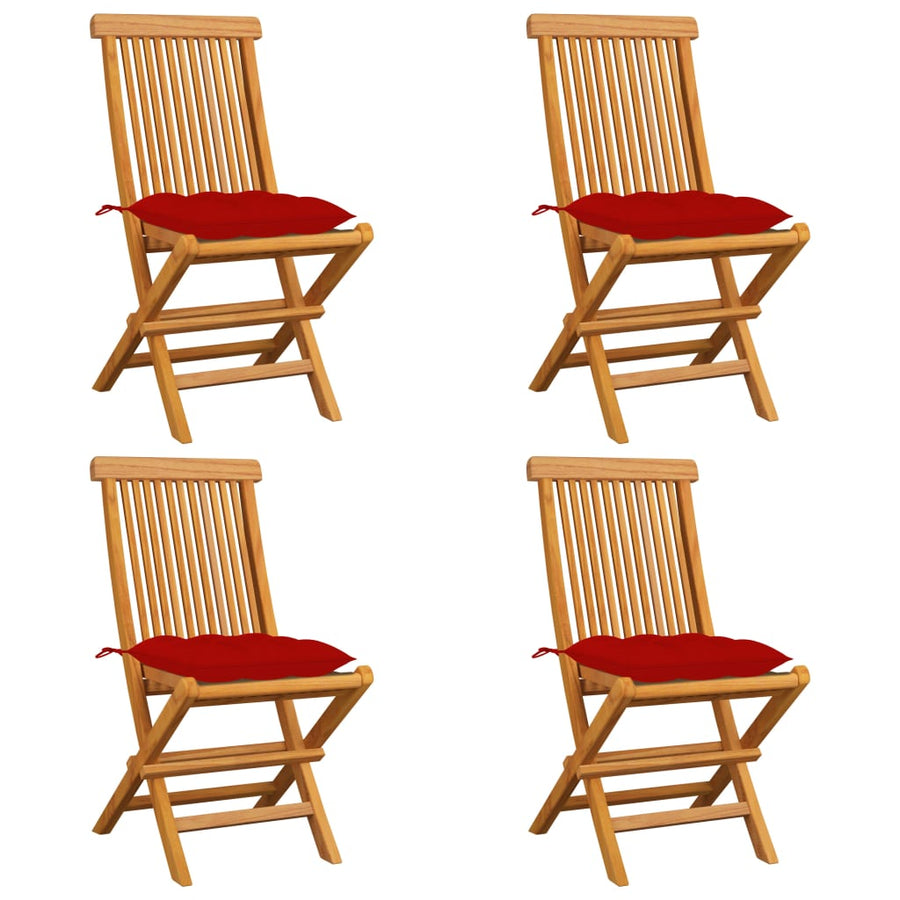 Tuinstoelen Met Rode Kussens Massief Teakhout 4