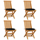 Garden chairs 4 pcs with black cushions solid teak