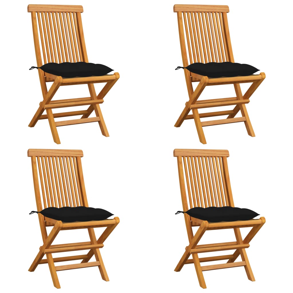 Tuinstoelen 4 St Met Zwarte Kussens Massief Teakhout