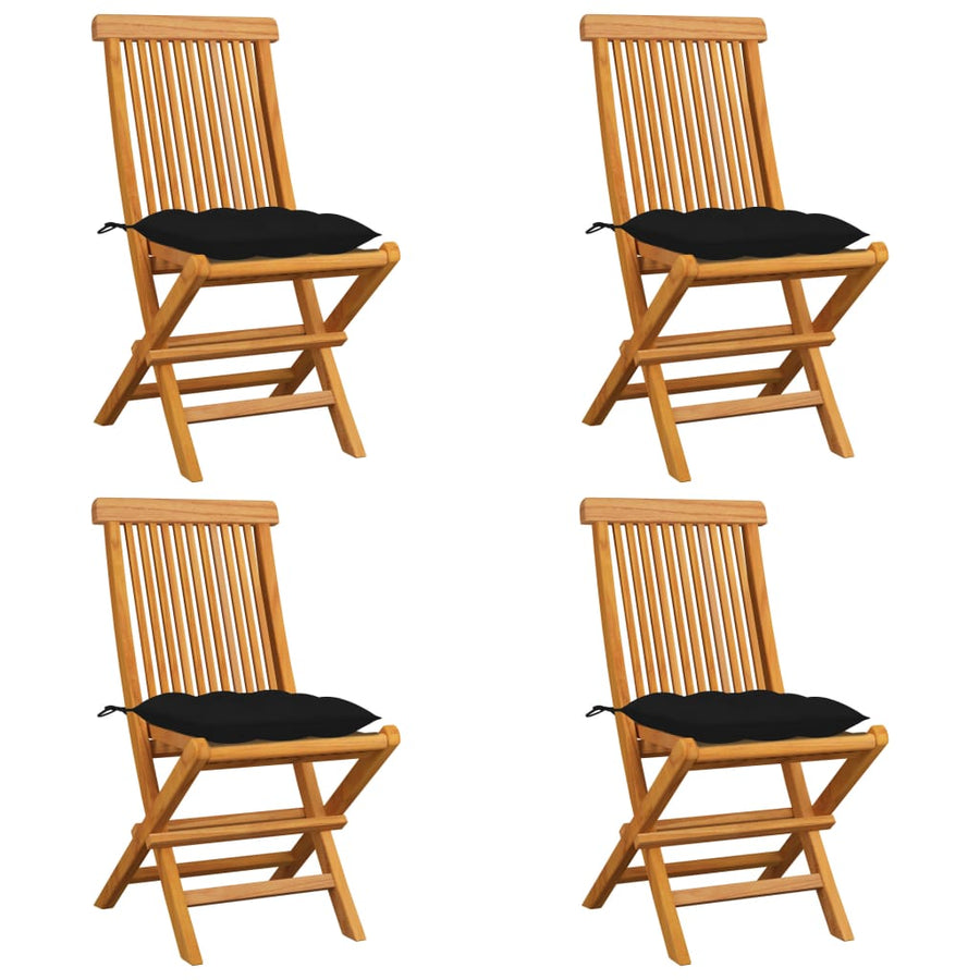 Tuinstoelen 4 St Met Zwarte Kussens Massief Teakhout
