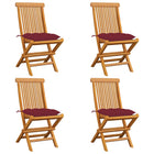 Garden Chairs with Wine Red Cushions Solid Teak 4