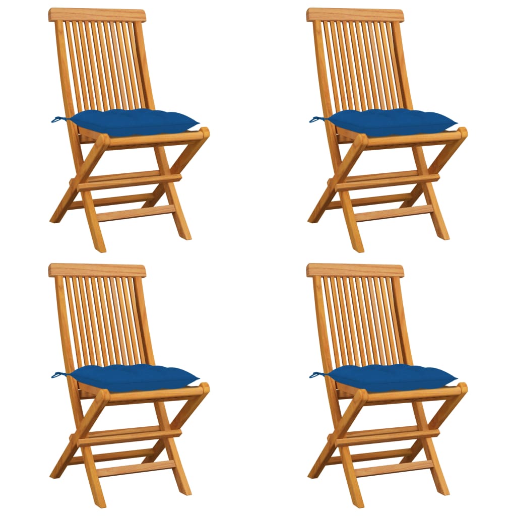 Tuinstoelen Met E Kussens Massief Teakhout 4 Blauw