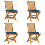 Tuinstoelen 4 st massief teakhout blauwe kussens