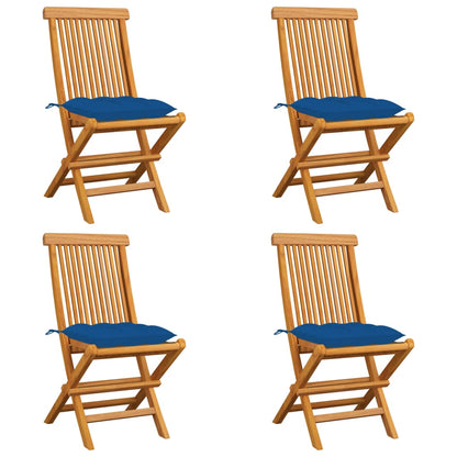 Tuinstoelen Met E Kussens Massief Teakhout 4 Blauw