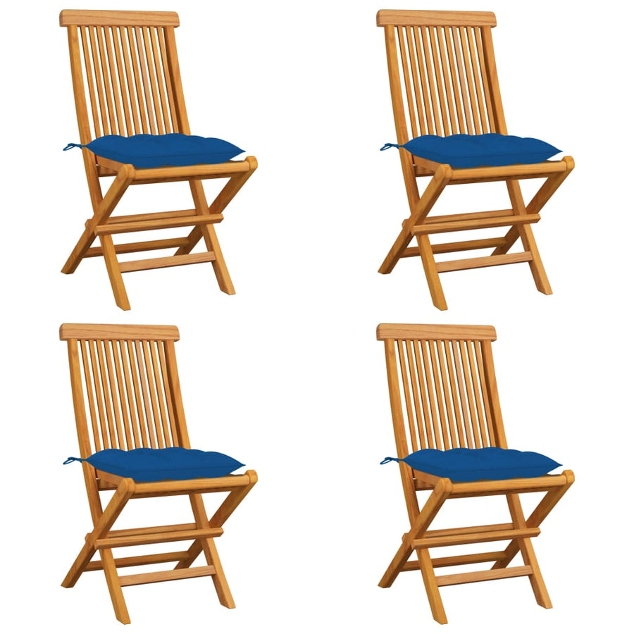 Tuinstoelen Met E Kussens Massief Teakhout 4 Blauw
