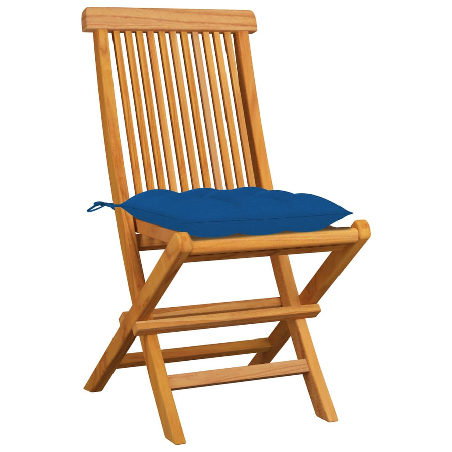 Tuinstoelen Met E Kussens Massief Teakhout 4 Blauw
