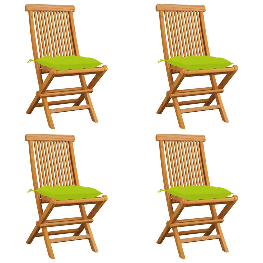 Tuinstoelen 4 st met heldergroene kussens massief teakhout