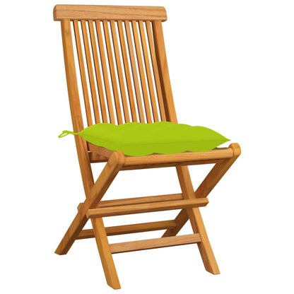 Tuinstoelen 4 st met heldergroene kussens massief teakhout
