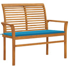Tuinbank 112 cm massief teakhout met blauw kussen