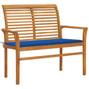 Garden bench with royal blue cushion 112 cm solid teak