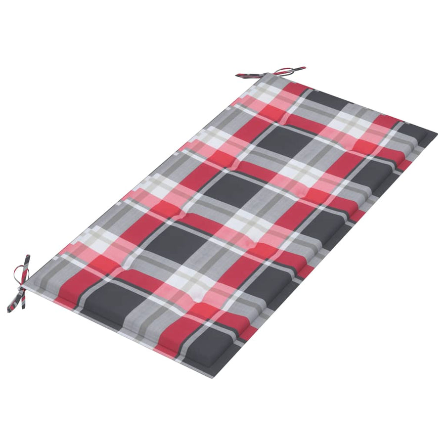 Tuinbank Met Rood Geruit Kussen 112 Cm Massief Teakhout Rood Ruitpatroon 1