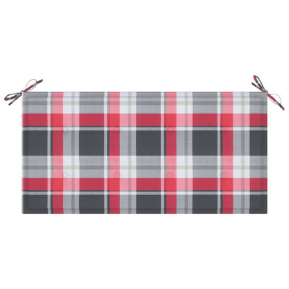 Tuinbank Met Rood Geruit Kussen 112 Cm Massief Teakhout Rood Ruitpatroon 1