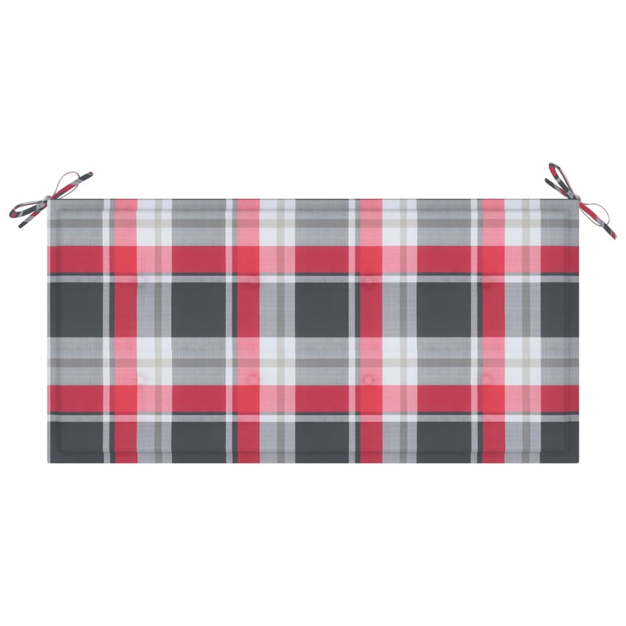 Tuinbank Met Rood Geruit Kussen 112 Cm Massief Teakhout Rood Ruitpatroon 1