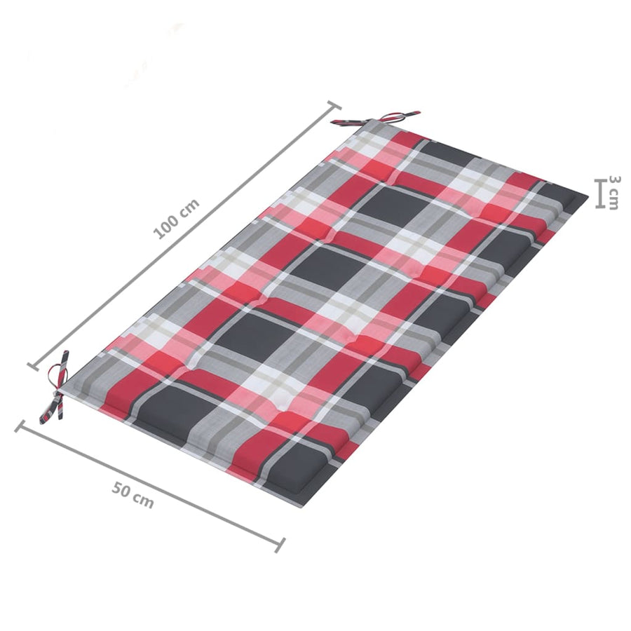 Tuinbank Met Rood Geruit Kussen 112 Cm Massief Teakhout Rood Ruitpatroon 1