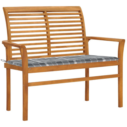Tuinbank Met Grijs Geruit Kussen 112 Cm Massief Teakhout Grijs ruitpatroon