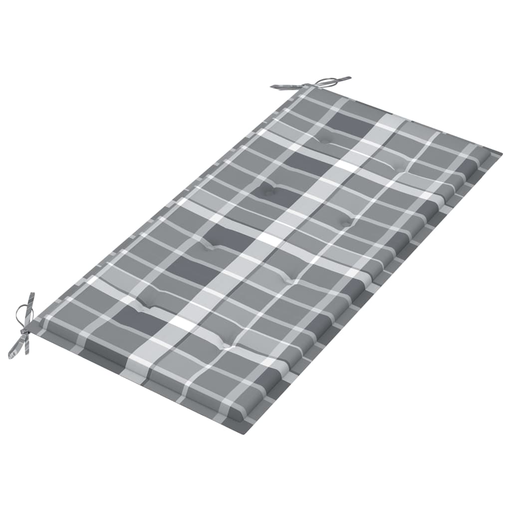 Tuinbank Met Grijs Geruit Kussen 112 Cm Massief Teakhout Grijs ruitpatroon