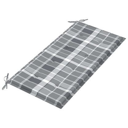 Tuinbank Met Grijs Geruit Kussen 112 Cm Massief Teakhout Grijs ruitpatroon