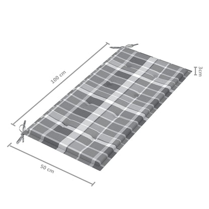 Tuinbank Met Grijs Geruit Kussen 112 Cm Massief Teakhout Grijs ruitpatroon