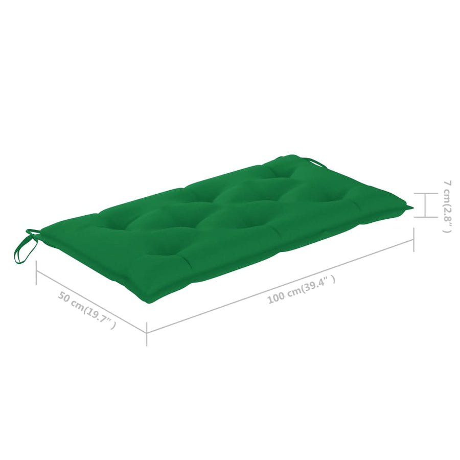 Tuinbank met groen kussen 112 cm massief teakhout