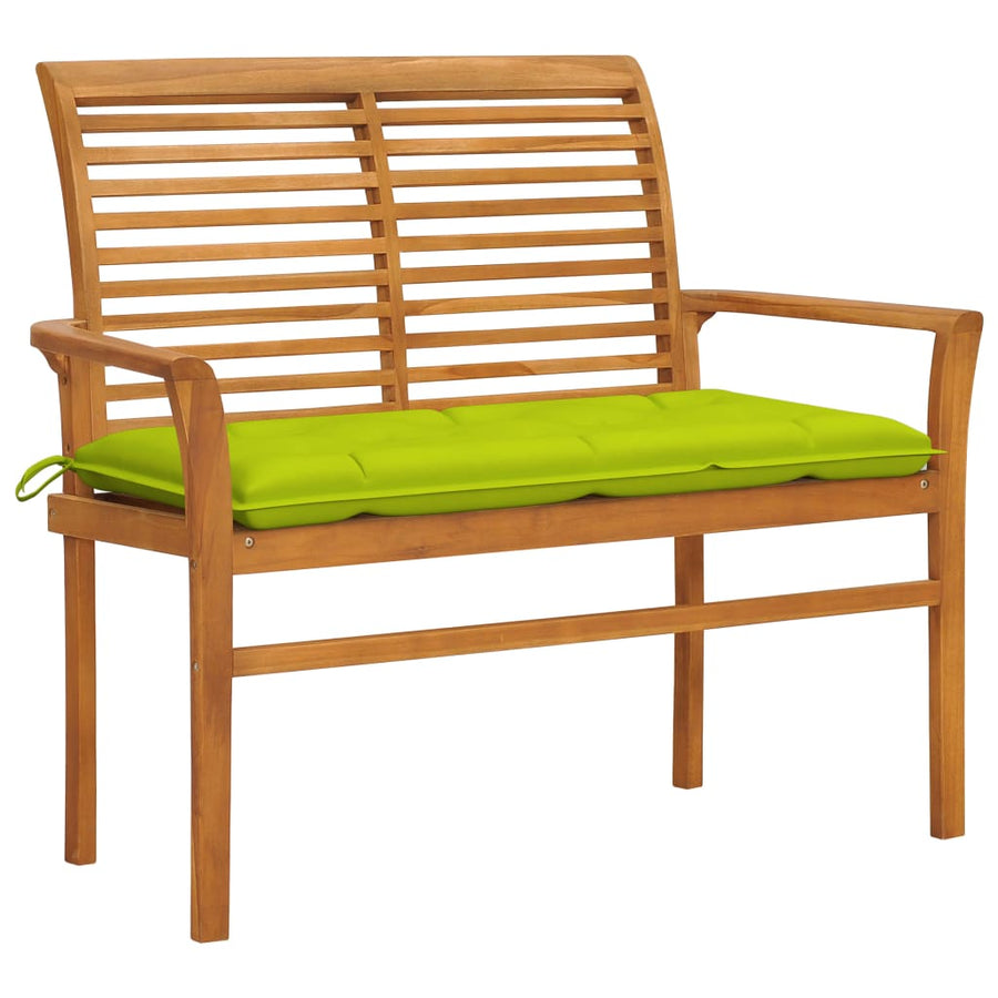 Tuinbank met heldergroen kussen 112 cm massief teakhout
