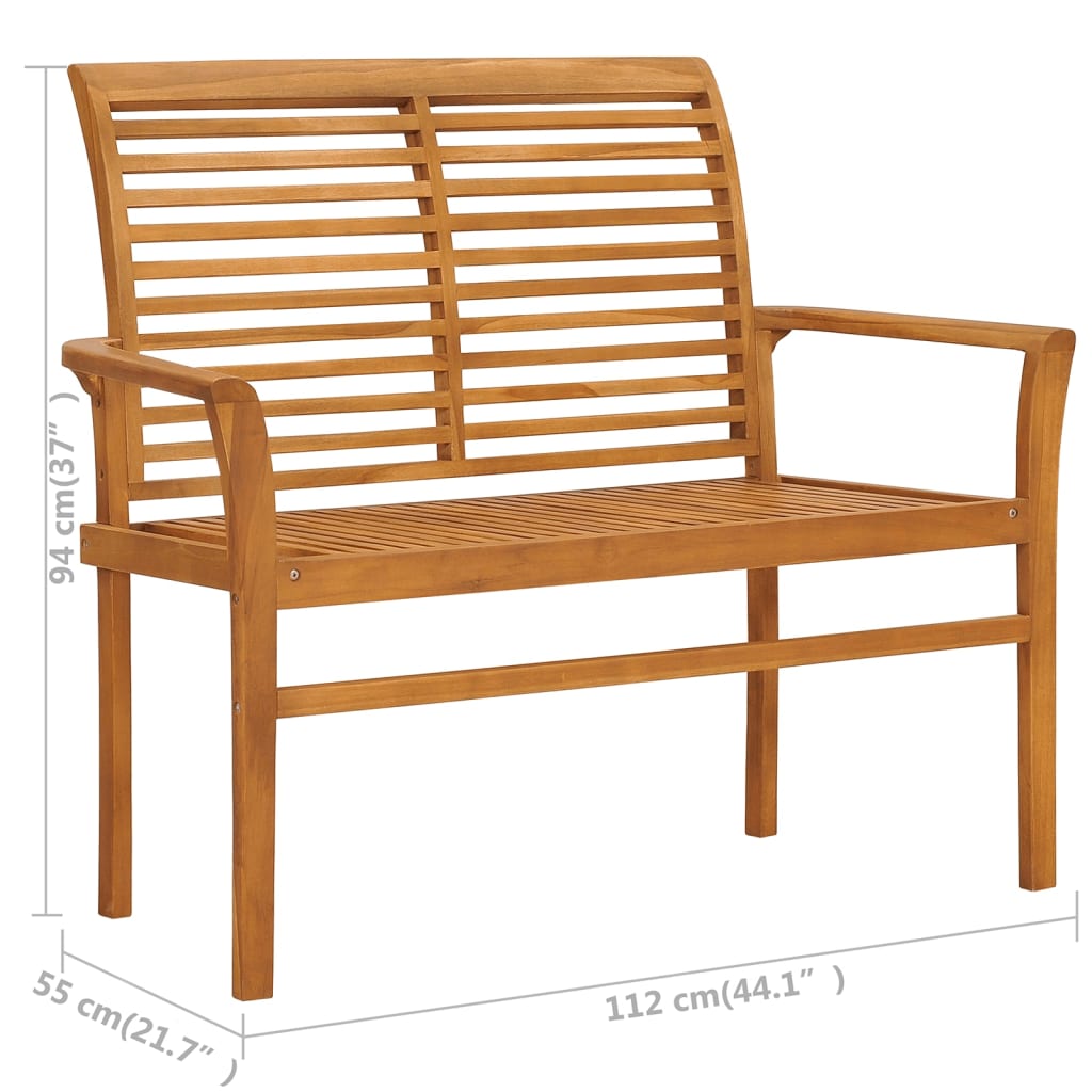 Tuinbank met heldergroen kussen 112 cm massief teakhout