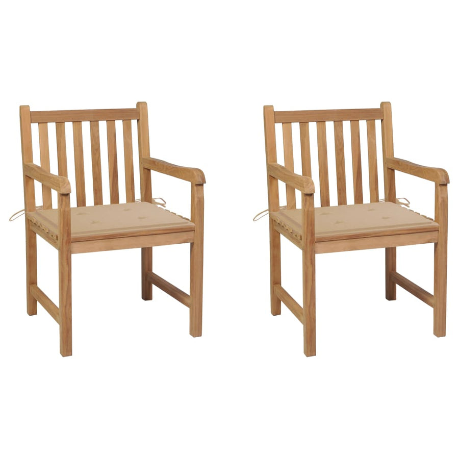 Tuinstoelen 2 St Met Beige Kussens Massief Teakhout