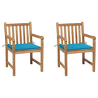 Garden chairs 2 pc with blue cushions solid teak wood