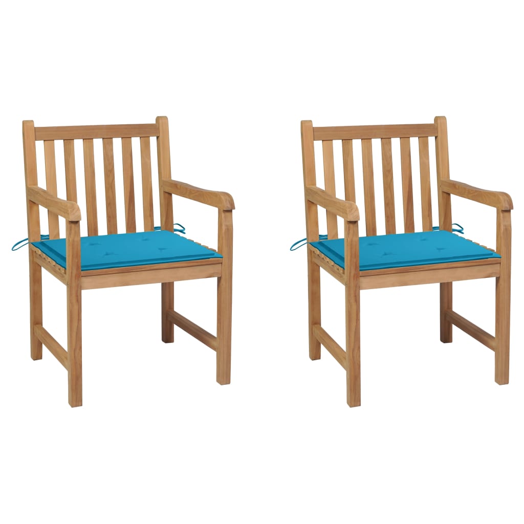 Tuinstoelen Met E Kussens Massief Teakhout 2 Blauw