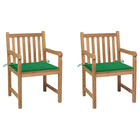 Garden chairs 2 pcs with green cushions solid teak wood