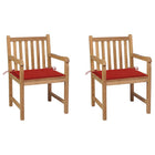 Garden chairs 2 pcs with red cushions solid teak wood