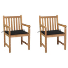 Garden chairs 2 pcs with black cushions solid teak wood